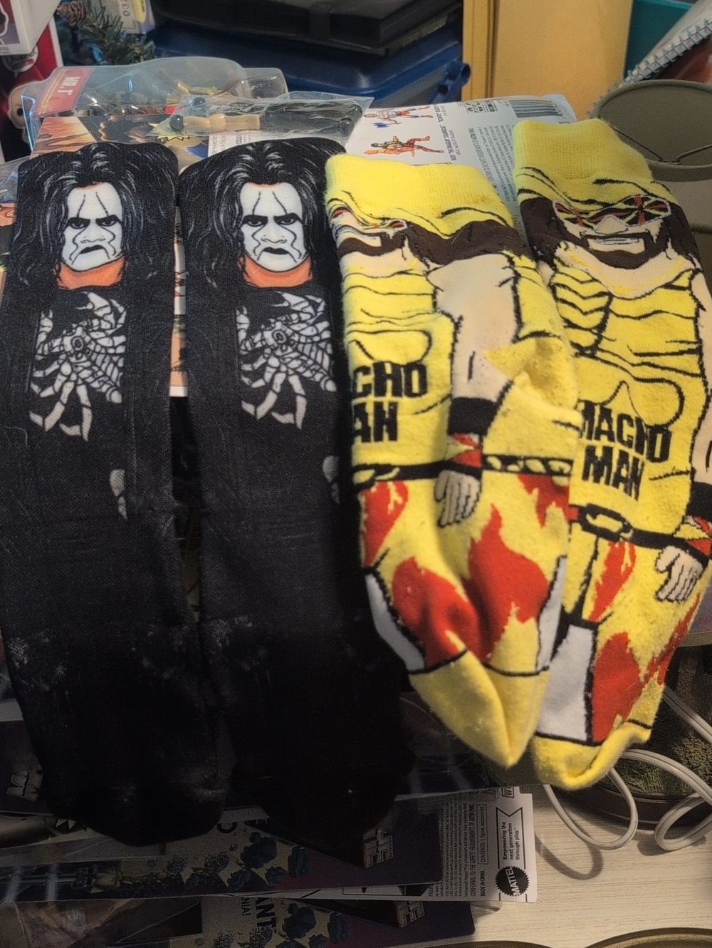 Novelty Men's Crew Socks - Black Sting & Yellow Macho Man Designs
